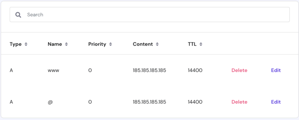 La nouvelle configuration des enregistrements A dans la zone DNS de hPanel