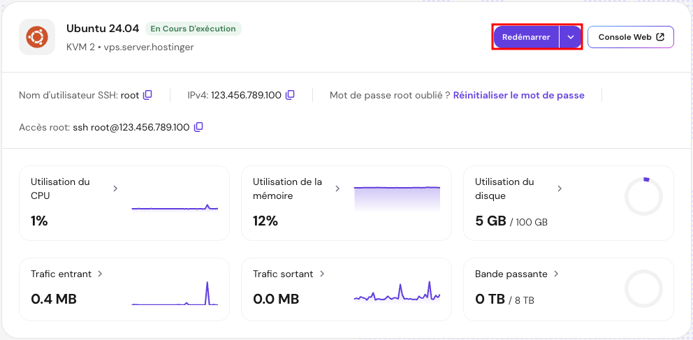 hpanel-reboot-vps Accès à un VPS Hostinger depuis hPanel