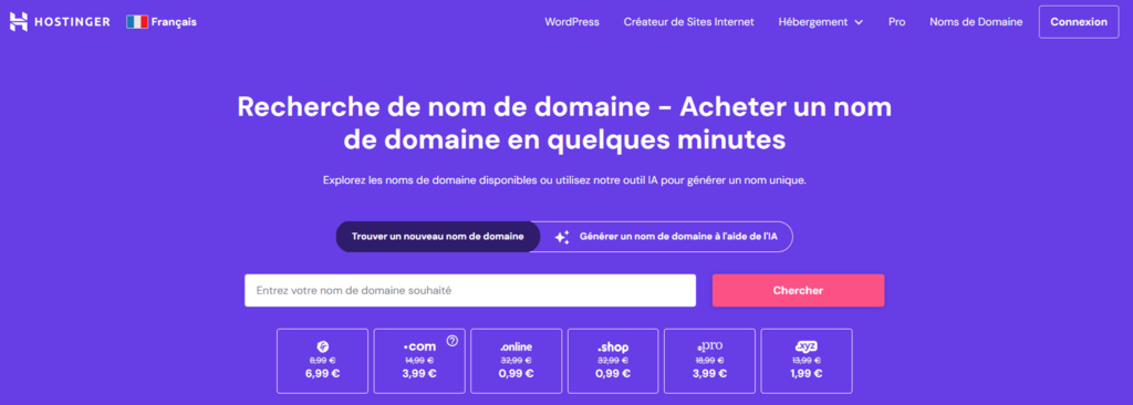 Acheter un domaine chez Hostinger