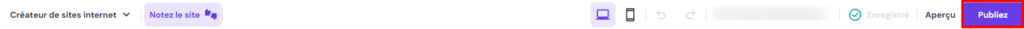 bouton-publier-editeur-de-site-hostinger Editeur du Créateur de site Hostinger, mettant en évidence le bouton " Publiez " pour publier le site.