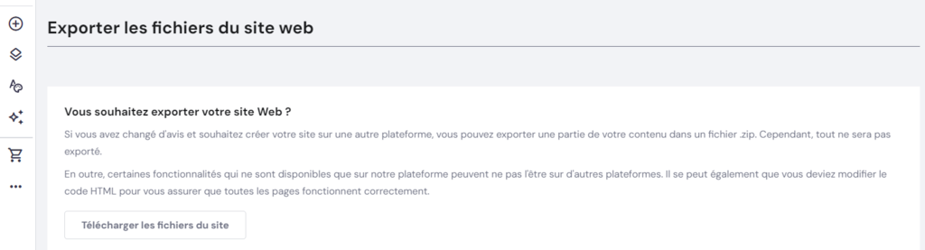 La fonction d'exportation du créateur de sites Web Hostinger