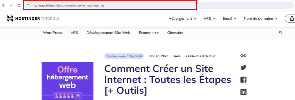 une URL peut &ecirc;tre trouv&eacute;e dans la barre d'adresse du navigateur