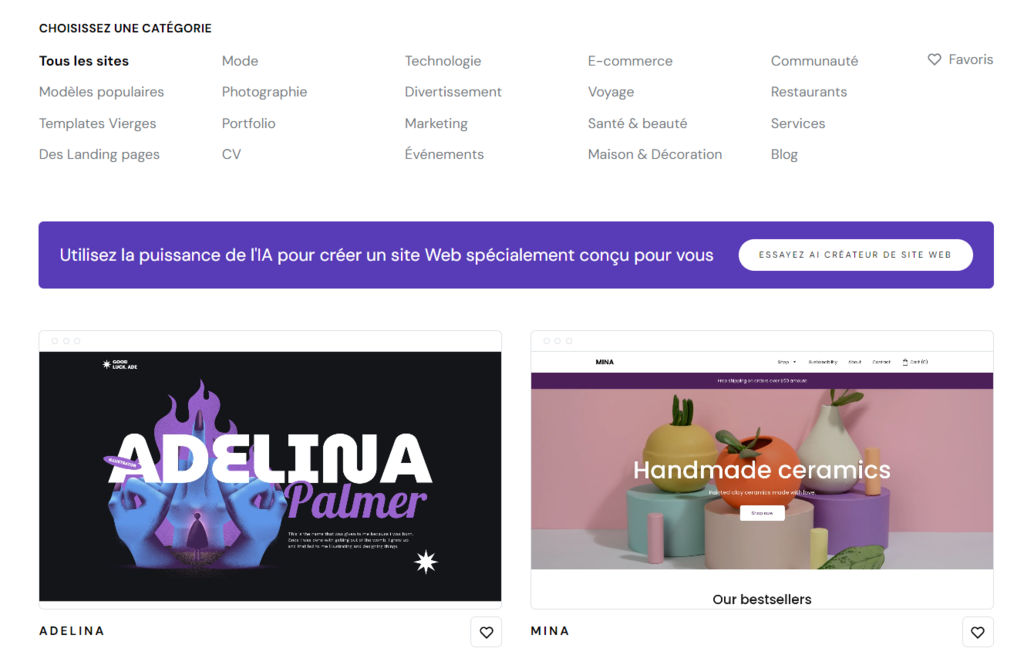 La bibliothèque de modèles du créateur de sites Web Hostinger