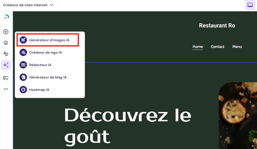 La fonction G&eacute;n&eacute;rateur d'images AI dans le Cr&eacute;ateur de sites Web Hostinger