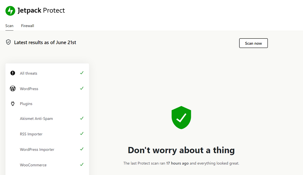 Fen&ecirc;tre d'analyse de la fonction Jetpack Protect