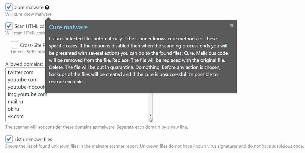 wordpress-scanner Paramètres de recherche de logiciels malveillants du plugin Security & Malware Scan by CleanTalk