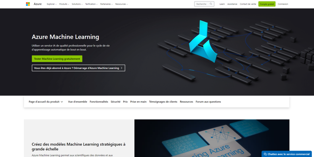 développement-web-ia Landing page Azure Machine Learning