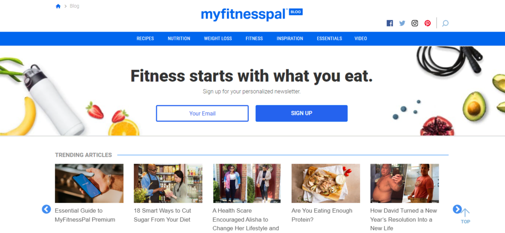 site-wordpress-exemple Page d'accueil du blog MyFitnessPal