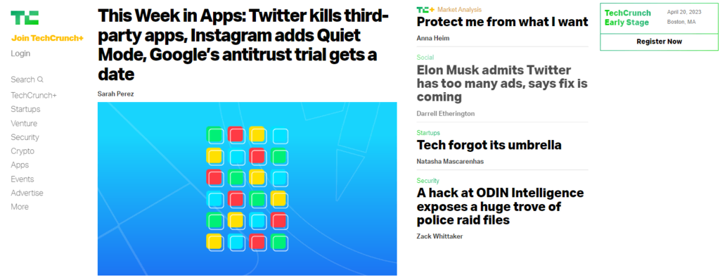 site-wordpress-exemple Page d'accueil du site de Tech Crunch