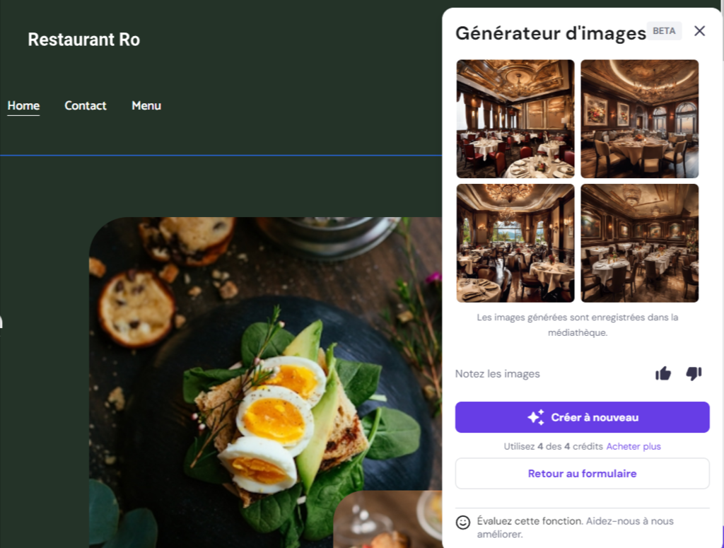 L'exemple d'images g&eacute;n&eacute;r&eacute;es dans le Cr&eacute;ateur de site Web Hostinger