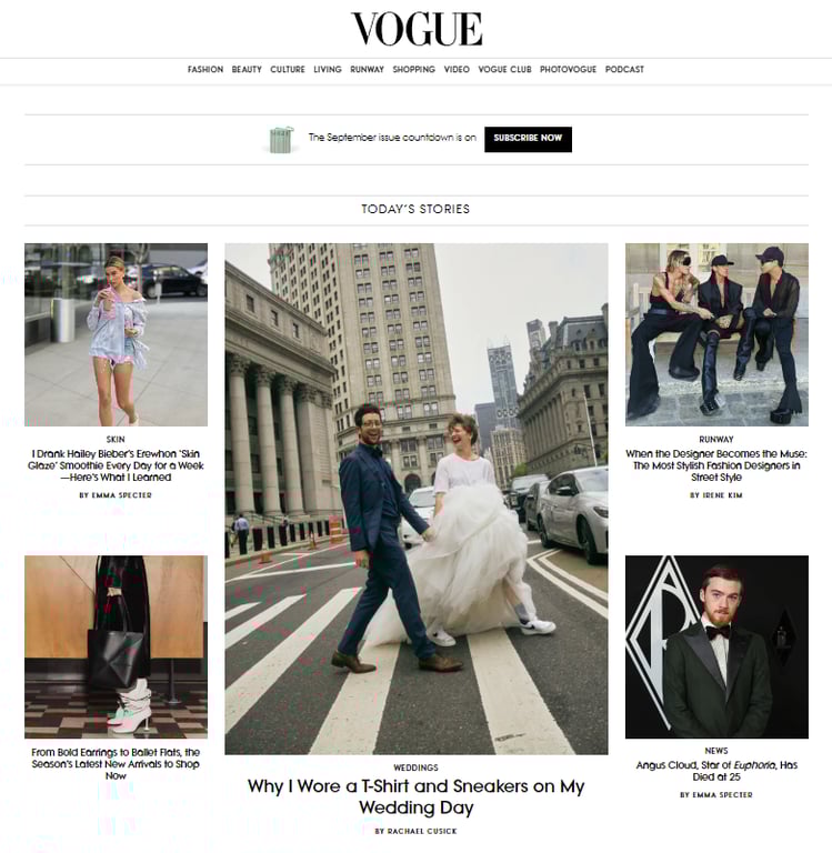 Page d'accueil de Vogue, un magazine américain de style de vie qui utilise WordPress