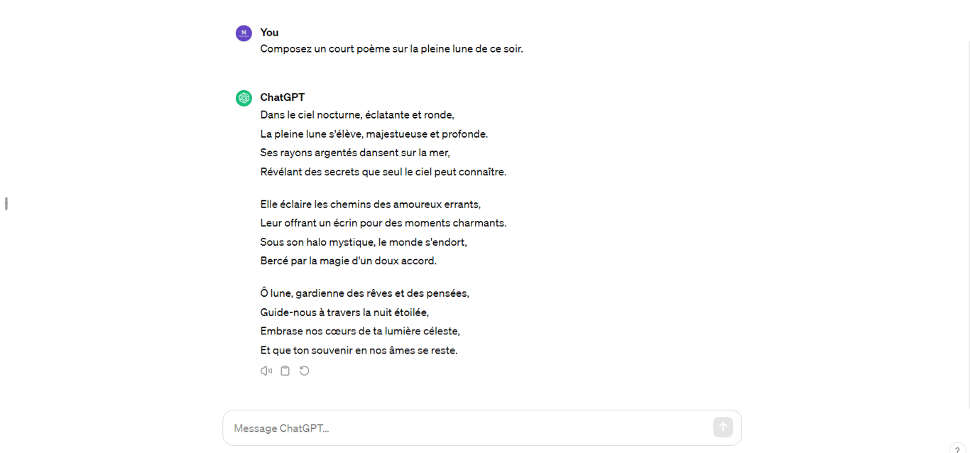 Exemple d'une invite qui suscite une production créative de la part d'un LLM