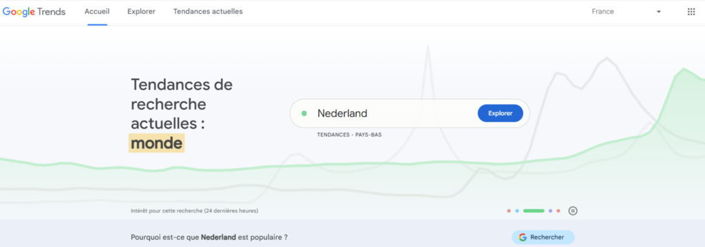 Tableau de bord Google Trends affichant l&rsquo;int&eacute;r&ecirc;t de recherche pour un produit
