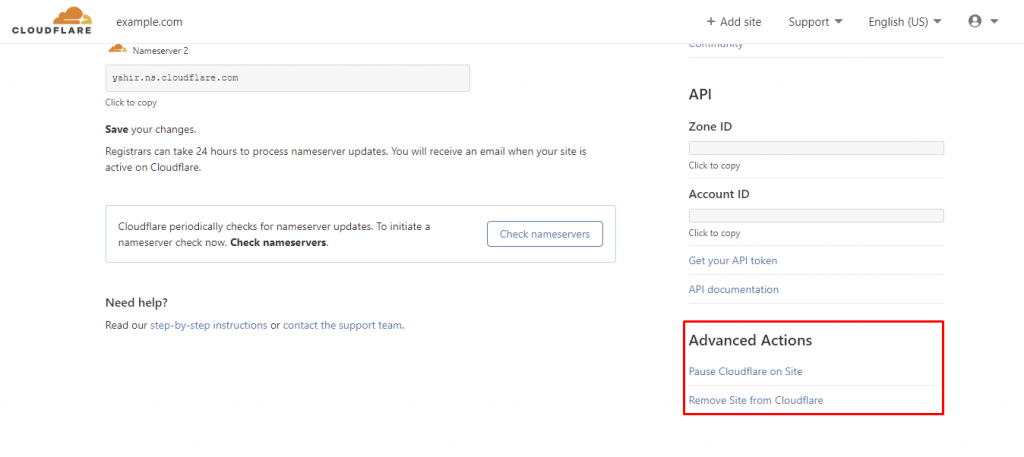 Trouver les actions avancées dans Cloudflare.