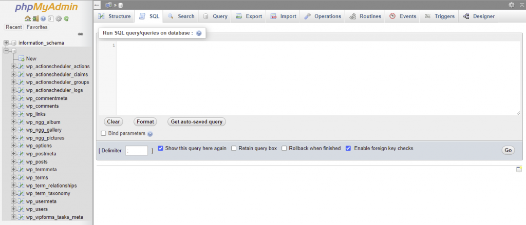 Accès à l'onglet SQL dans phpMyAdmin.