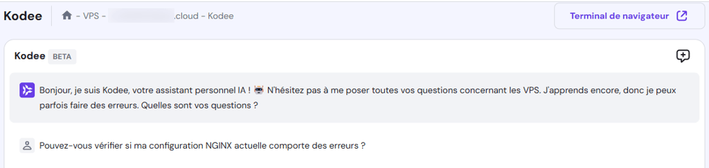 Demander à Kodee de vérifier votre configuration NGINX actuelle