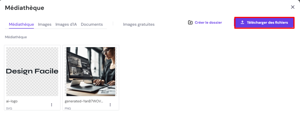 Biblioth&egrave;que de m&eacute;dias du constructeur de sites web Hostinger