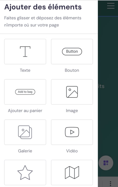 Options de modification des éléments dans le menu latéral