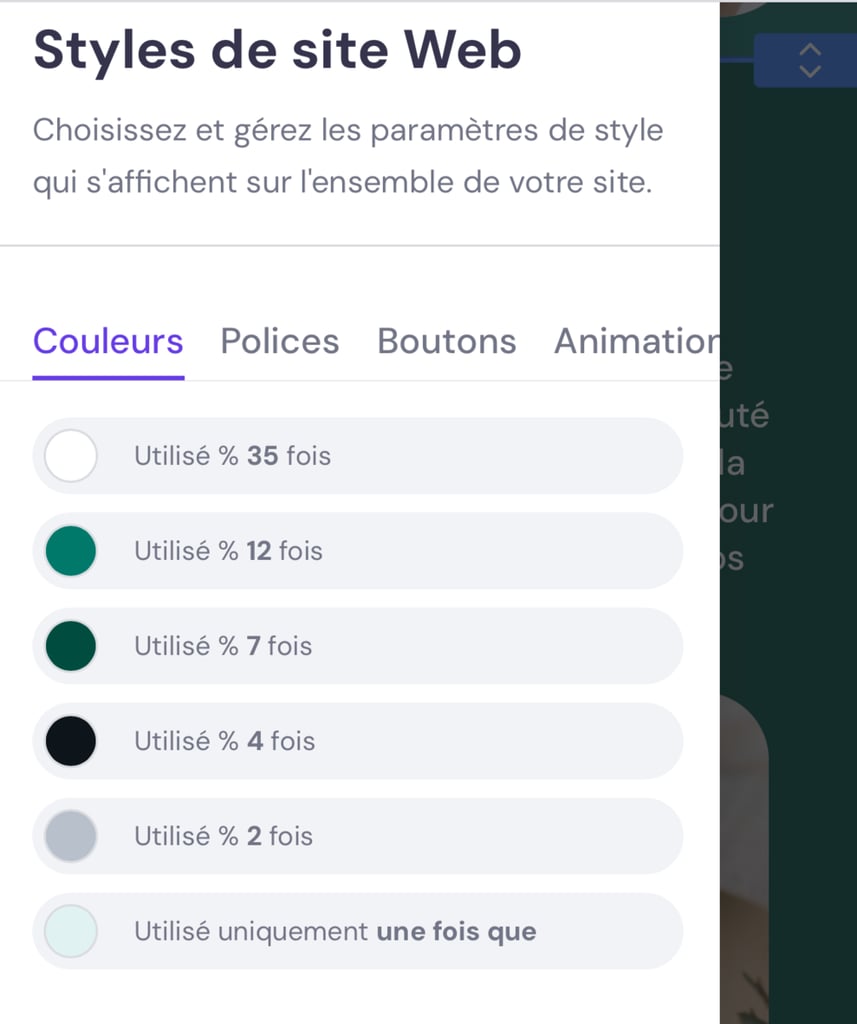 Menu d'&eacute;dition des couleurs