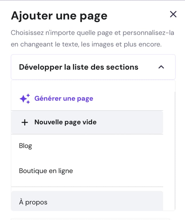 Ajouter une page dans l'éditeur mobile