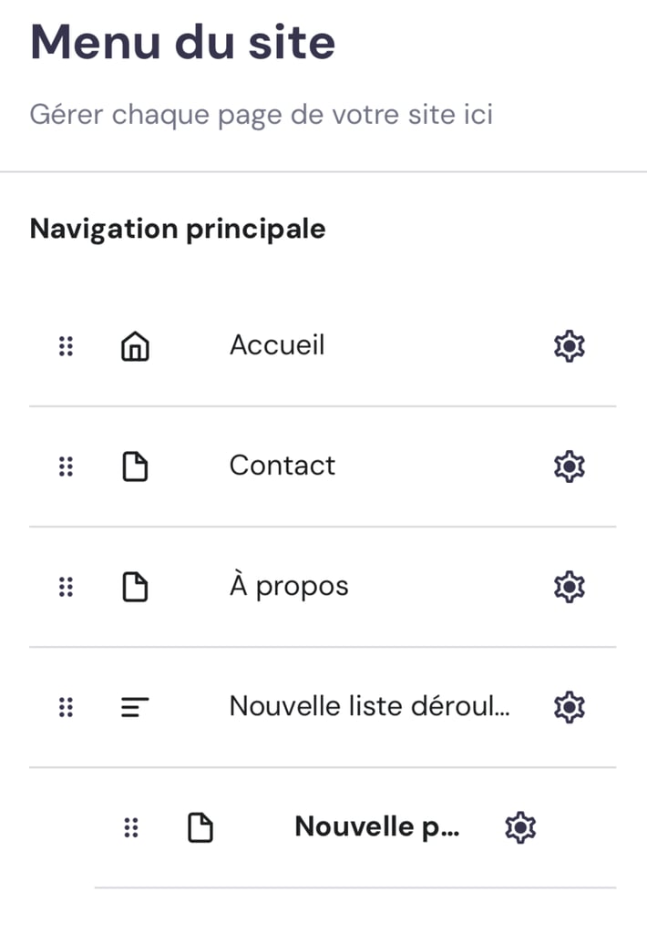 Menu d&eacute;roulant dans l'&eacute;diteur mobile