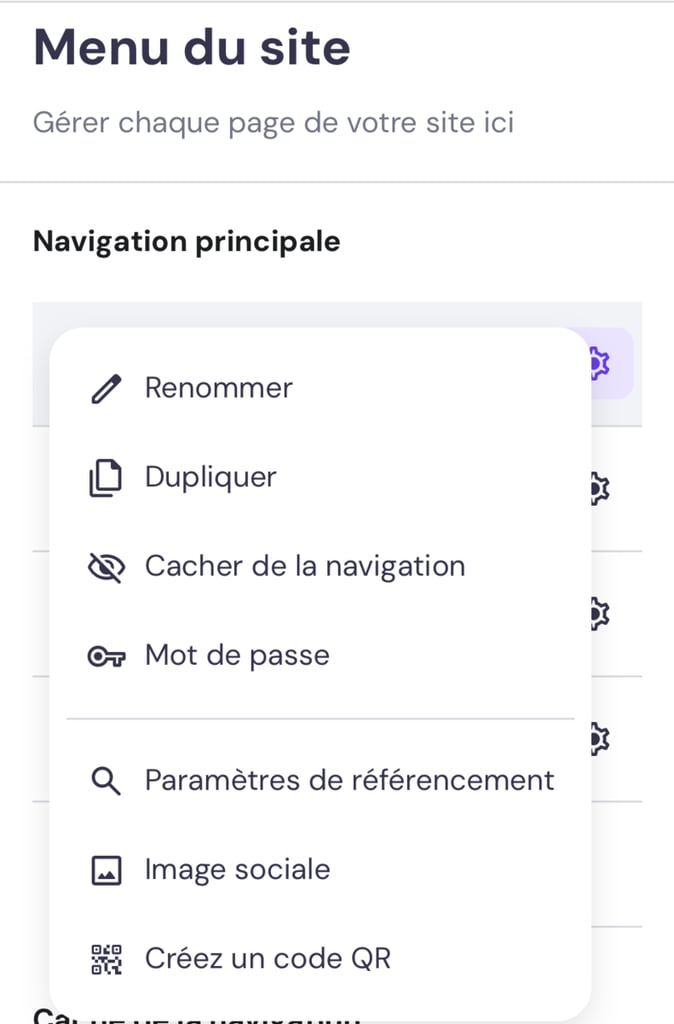 Param&egrave;tres de page de l'&eacute;diteur mobile