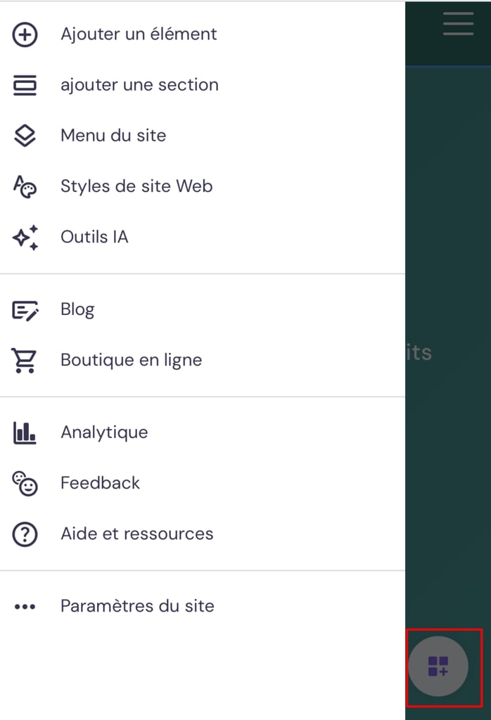 Menu lat&eacute;ral de l'&eacute;diteur