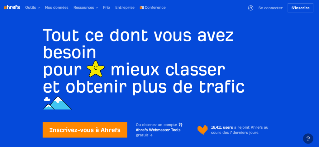 Page d'accueil Ahrefs