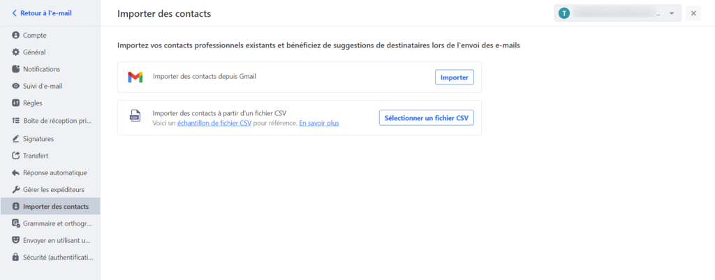 Importation de contacts dans le webmail de Titan