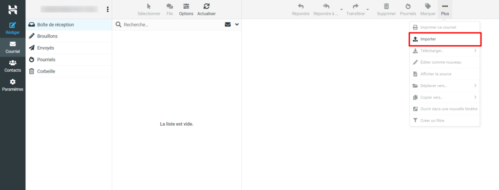Tableau de bord de Hostinger webmail 