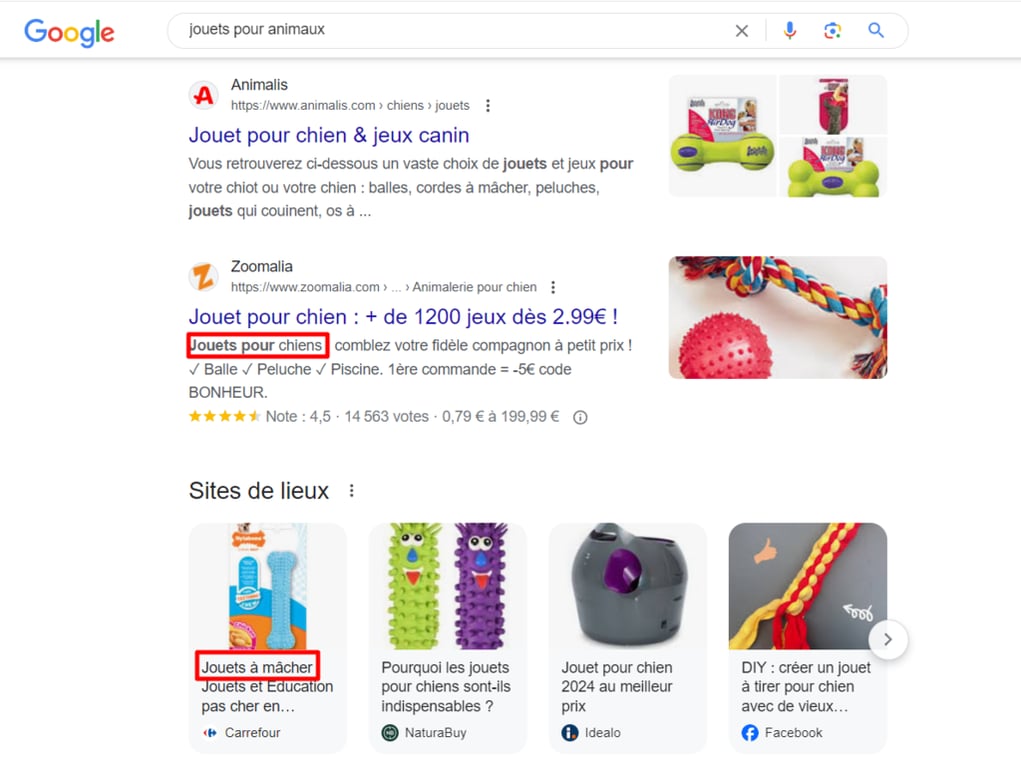 Résultats de la recherche Google pour jouets pour animaux