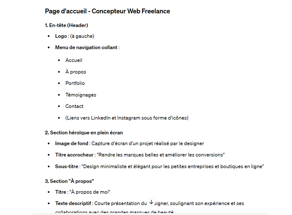 Exemple de structure de conception web sugg&eacute;r&eacute;e par ChatGPT
