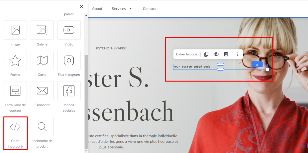 Intégrer un élément de code dans le Créateur de site Web Hostinger