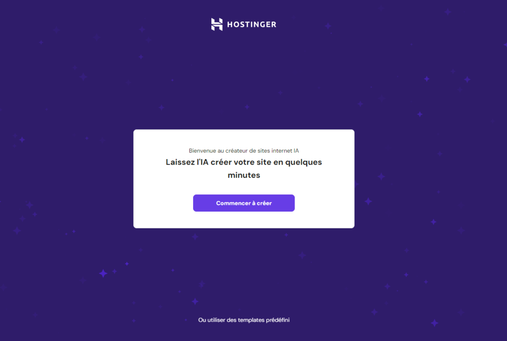 Le flux d'onboarding du Cr&eacute;ateur de site Web Hostinger IA