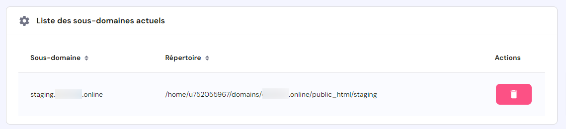 Liste des sous-domaines actuels d'Hostinger
