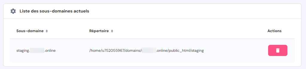 Liste des sous-domaines actuels d'Hostinger