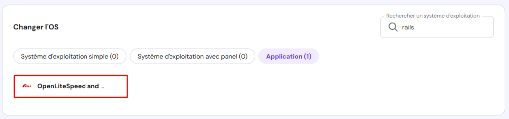 Le menu d'installation du syst&egrave;me d'exploitation dans le tableau de bord VPS d'Hostinger