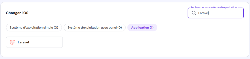 Menu de sélection du template du système d'exploitation dans hPanel