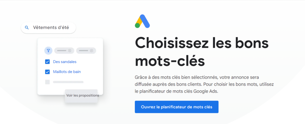 Page d'accueil du planificateur de mots-cl&eacute;s de Google