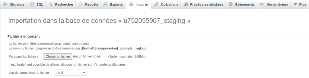 Onglet importer de phpMyAdmin