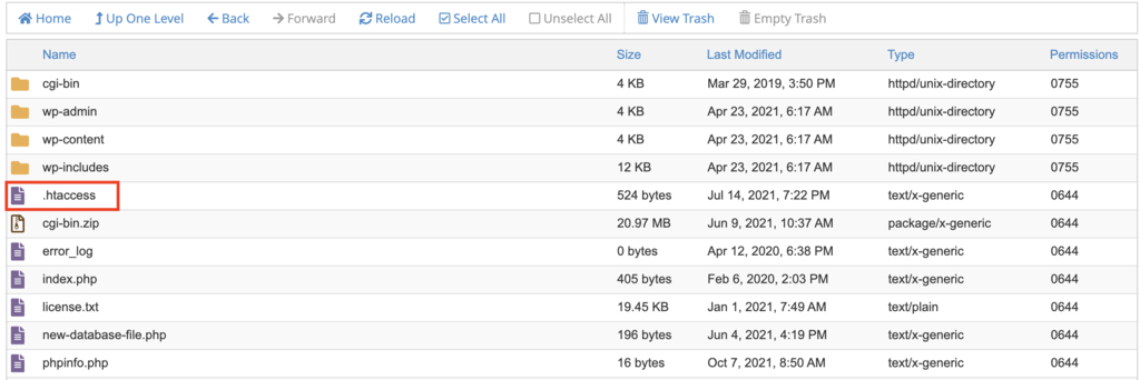 localiser htaccess sur cPanel