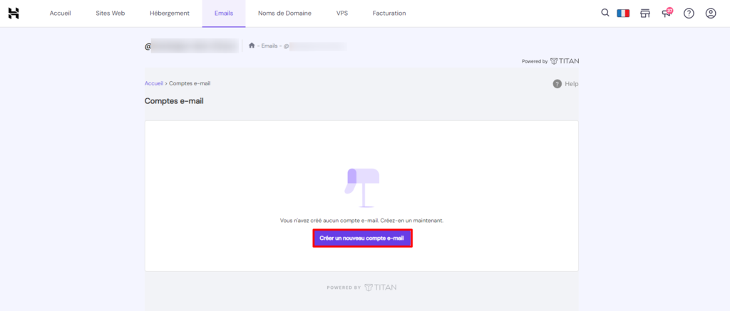 Fenêtre de configuration du compte de messagerie Titan