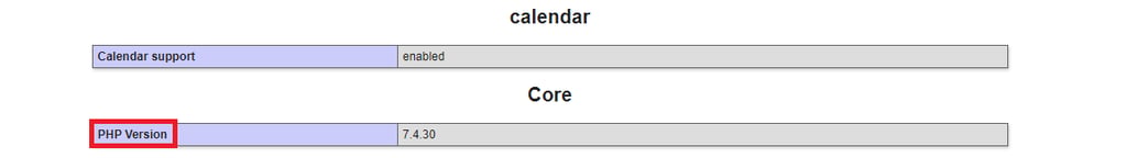 Informations sur la version de PHP dans le fichier phpinfo.php