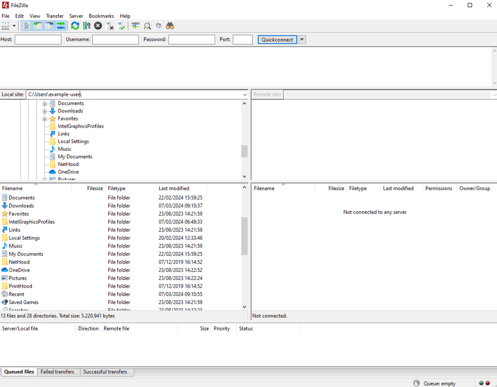Interface principale de FileZilla