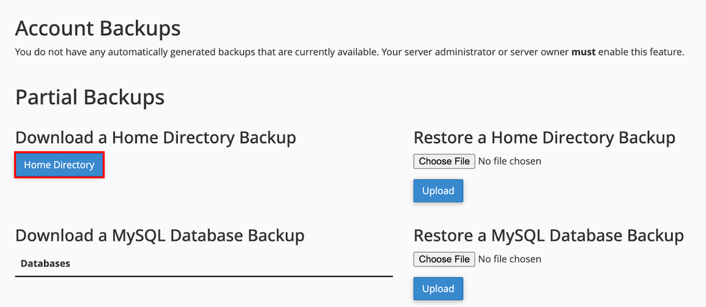 sauvegardes partielles de cPanel 