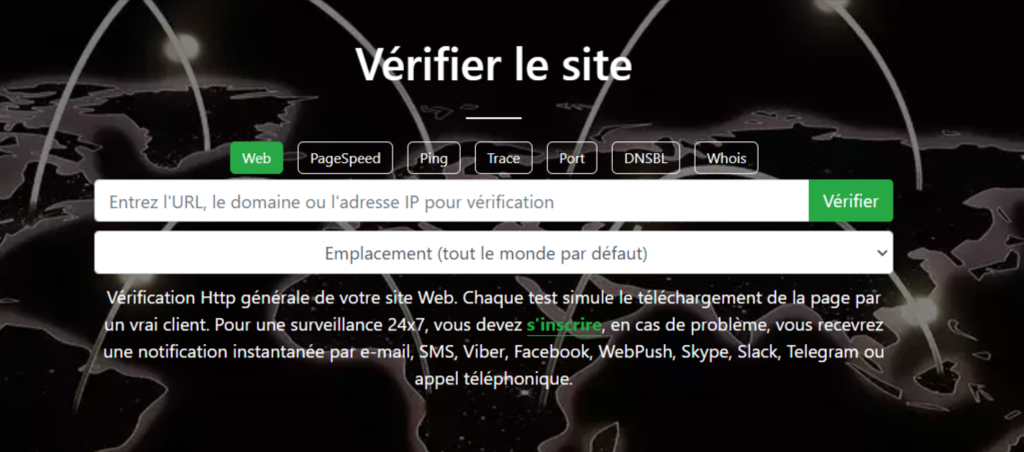 onglet de v&eacute;rification du site sur host tracker 