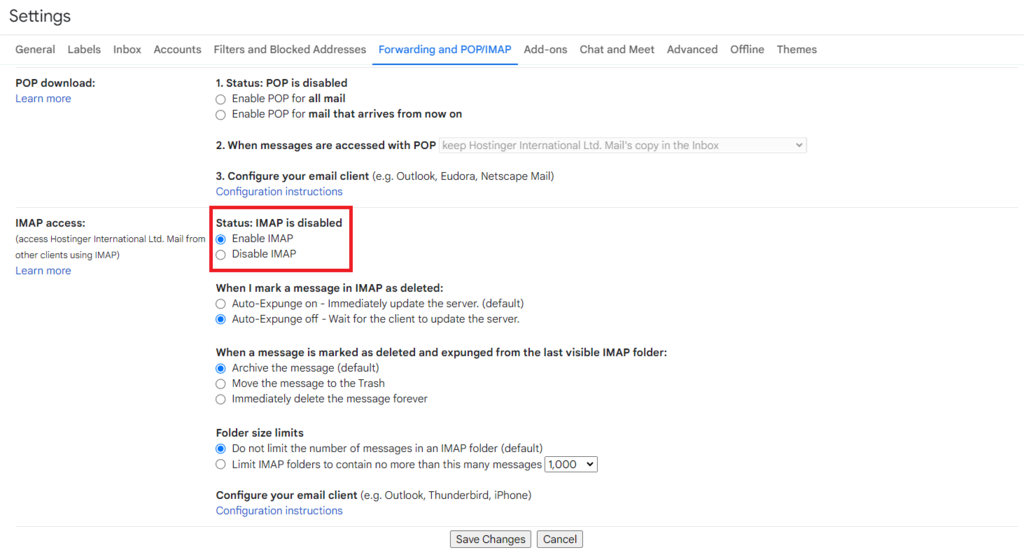 Activation du protocole IMAP dans Gmail