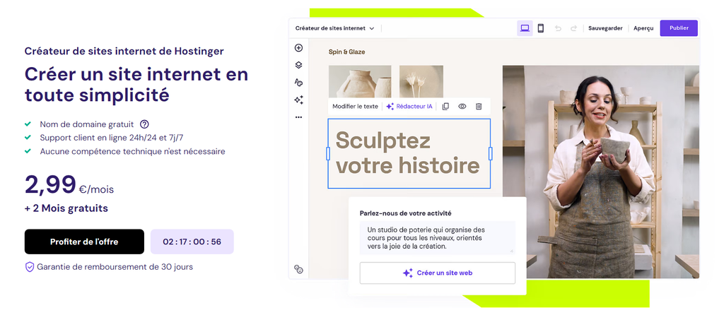 mauvais-exemples-de-conception-de-sites La landing page du créateur de sites internet de Hostinger