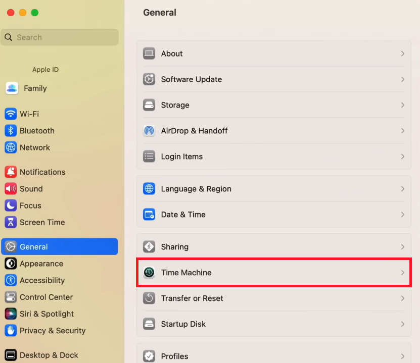 Accès à Time Machine sur Mac