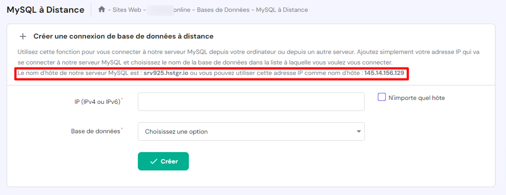 Localisation du nom d'h&ocirc;te du serveur Hostinger sur hPanel